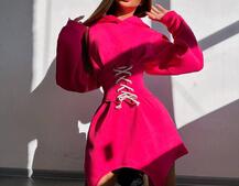 Тепле приталене худі з капюшоном на флісі + корсет на шнурівці Можна носити з корсетом та без | PUSHKA SHOP