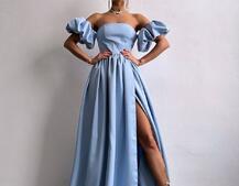 Сукня максі з розрізом на спідниці та об’ємними рукавами Сукня максі з розрізом на спідниці та об’ємними рукавами | PUSHKA SHOP