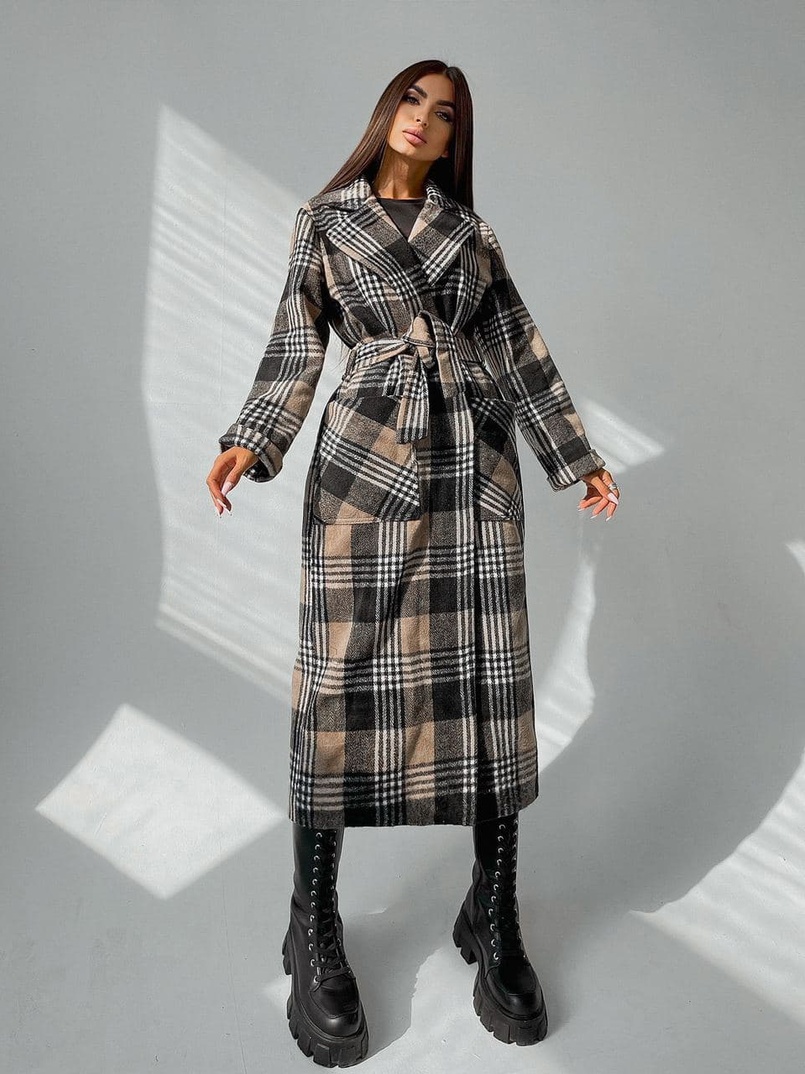 Кашемировое пальто в клетку на подкладке | PUSHKA SHOP