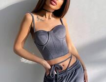 Велюровий комплект трійка: кофта + корсет з чашечками + джогери  | PUSHKA SHOP