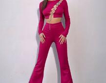 Комплект : штани кльош і топ декорований шнурком зі стразами  | PUSHKA SHOP