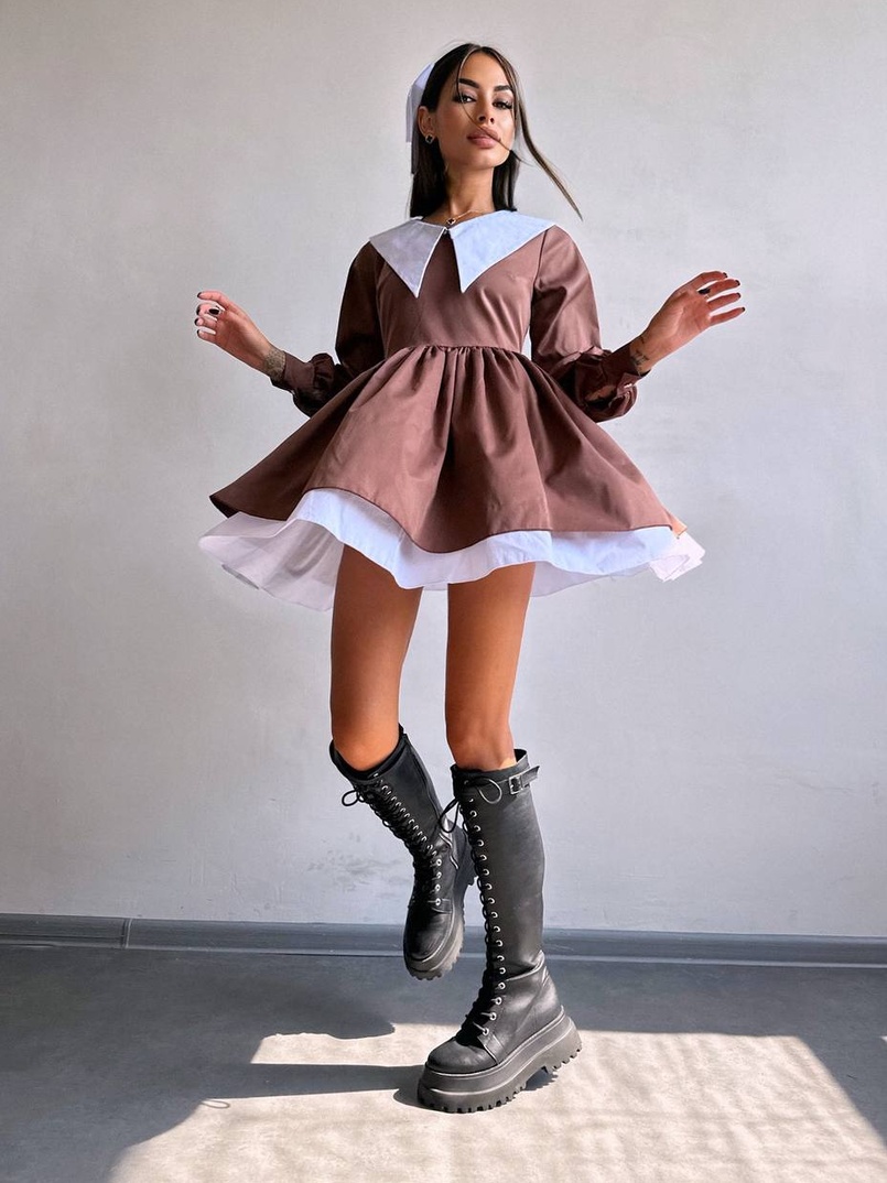 Котонова сукня з комірцем + бант  Котонова сукня з комірцем + бант  | PUSHKA SHOP