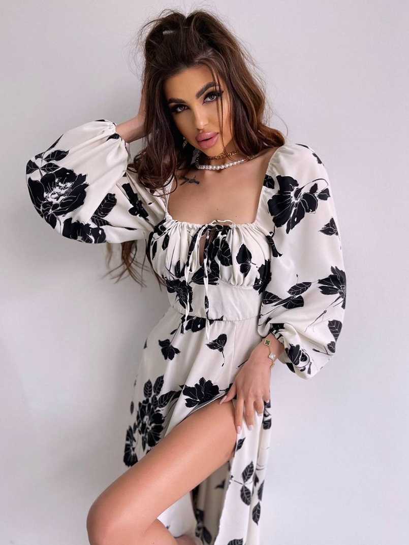 Сукня міді з квітковим принтом  | PUSHKA SHOP