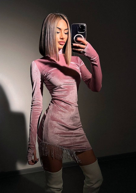 Оксамитова сукня, декорована бахромою зі страз | PUSHKA SHOP