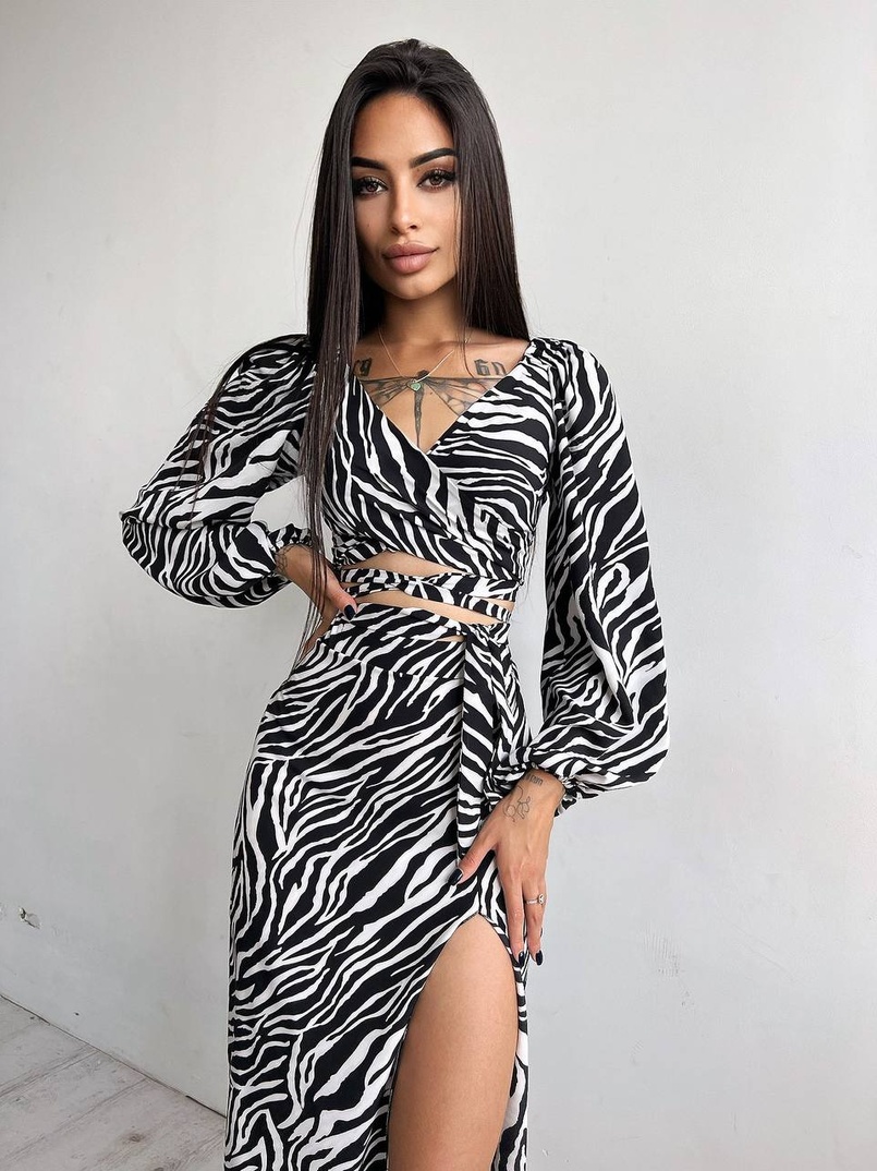 Комплект: топ із зав'язками на талії + спідниця міді з розрізом | PUSHKA SHOP