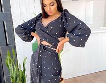 Костюм в горошек с завязками на талии  | PUSHKA SHOP