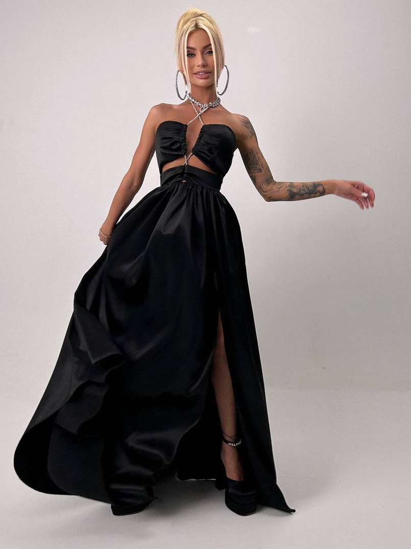 Атласна сукня максі із шнуром зі стразами  | PUSHKA SHOP