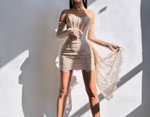 Сукня міні зі шлейфом та рукавичками | PUSHKA SHOP