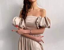 Атласное платье макси с объемными рукавами   | PUSHKA SHOP