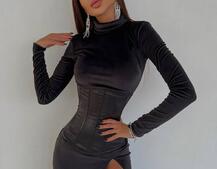 Оксамитова сукня міді з розрізом + атласний корсет Оксамитова сукня міді з розрізом + атласний корсет | PUSHKA SHOP