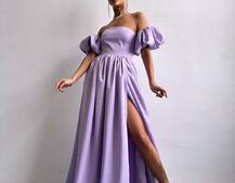 Сукня максі з розрізом на спідниці та об’ємними рукавами Сукня максі з розрізом на спідниці та об’ємними рукавами | PUSHKA SHOP