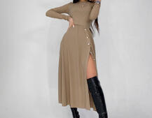 Трикотажное платье миди с разрезом | PUSHKA SHOP