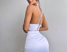 Комплект: топ з філіжанками + спідниця декорована бахромою зі страз  | PUSHKA SHOP