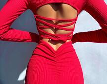 Трикотажна сукня міді зі шнурівкою на спинці Трикотажна сукня міді зі шнурівкою на спинці | PUSHKA SHOP