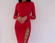 Сукня міді зі шнурівкою на ніжці та на рукавах | PUSHKA SHOP