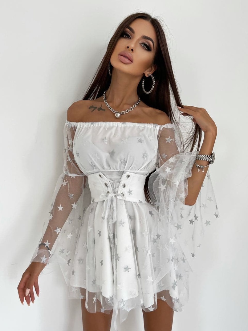 Платье с расклешенными рукавами в комплекте с корсетом  Платье с расклешенными рукавами в комплекте с корсетом  | PUSHKA SHOP