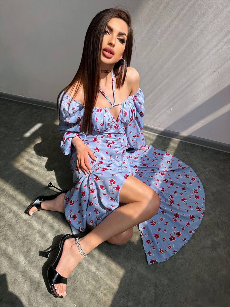 Сукня міді з квітковим принтом  | PUSHKA SHOP