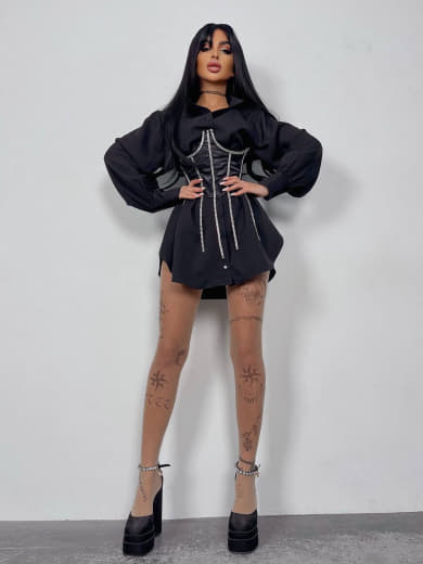 Приталена сорочка + корсет декорований стразами Ручна робота Приталена сорочка + корсет декорований стразами Ручна робота | PUSHKA SHOP