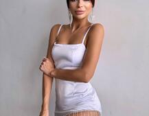 Атласна сукня декорована бахромою зі страз  | PUSHKA SHOP