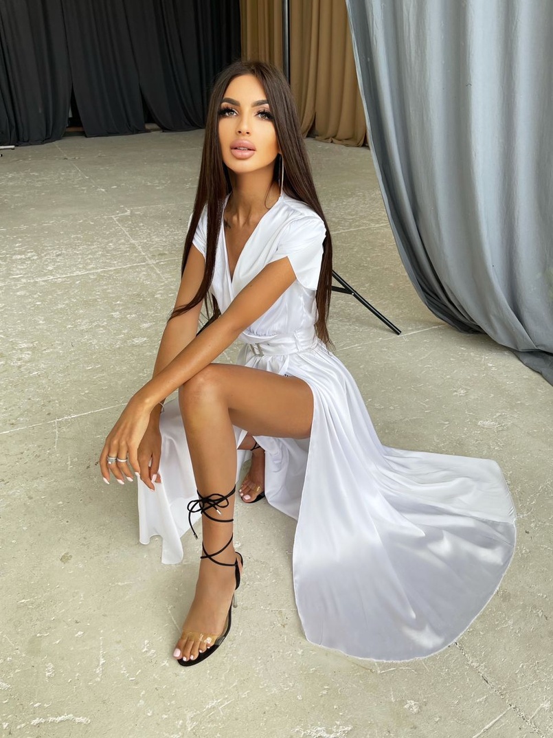 Шелковое платье-миди с широким поясом  | PUSHKA SHOP