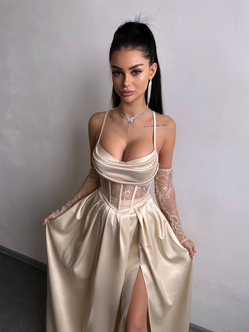 Атласний комплект: корсет + спідниця максі  | PUSHKA SHOP