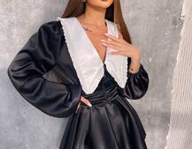 Сукня з коміром та об'ємними рукавами з широким поясом | PUSHKA SHOP