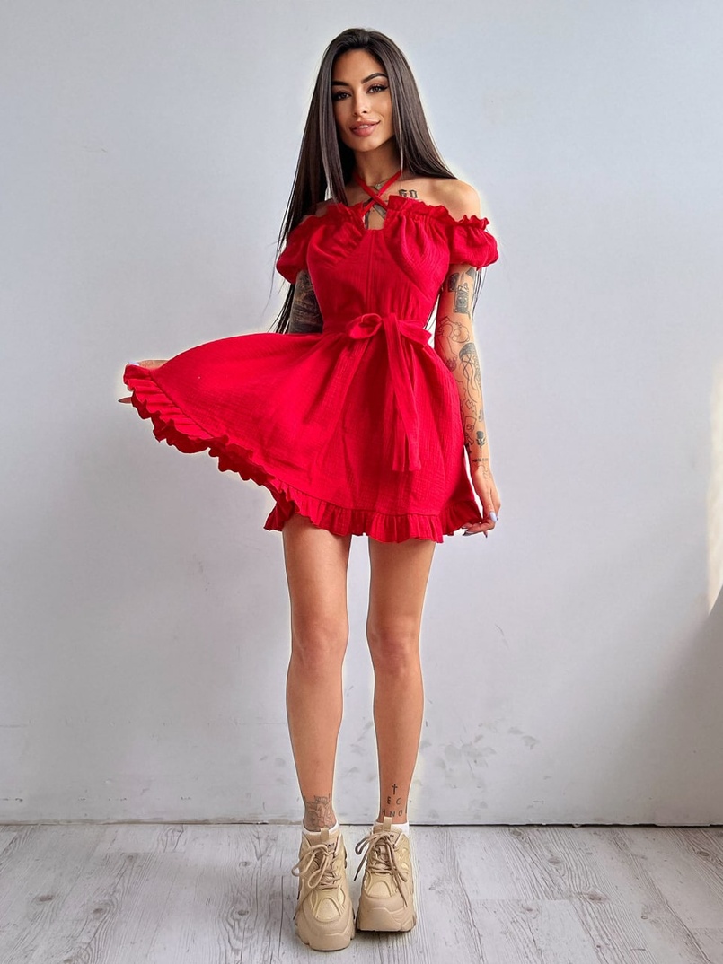 Муслиновое платье мини с корсетной вставкой на талии с косточками  Муслиновое платье мини с корсетной вставкой на талии с косточками  | PUSHKA SHOP