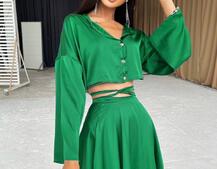 Шелковый комплект: укорочённая рубашка + юбка с запахом   Шелковый комплект: укорочённая рубашка + юбка с запахом   | PUSHKA SHOP