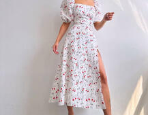 Сукня -міді зі шнурівкою на спинці та розрізом на ніжці з принтом | PUSHKA SHOP