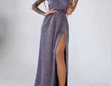 Блестящее платье-макси с разрезом   | PUSHKA SHOP