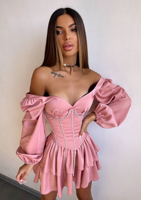 Комплект: сукня з подвійною спідницею + корсет, декорований стразами    | PUSHKA SHOP