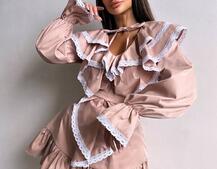 Котонова сукня декорована мереживом    | PUSHKA SHOP