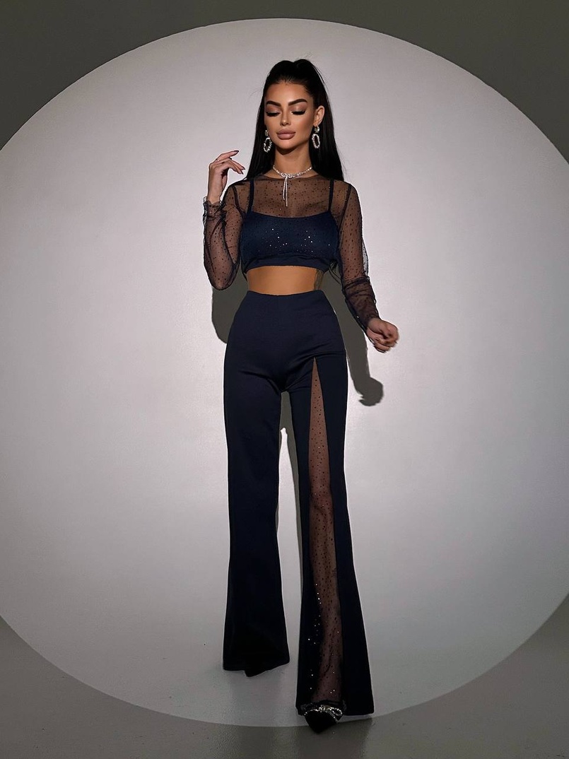 Комплект: топ + штани із сіткою зі стразами  | PUSHKA SHOP