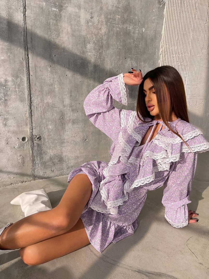 Сукня з квітковим принтом декорована мереживом    | PUSHKA SHOP