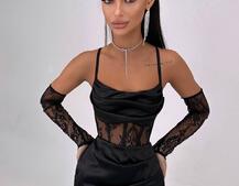 Комплект: корсет, декорований мереживом   + рукавички+ спідниця міні з драпіруванням   | PUSHKA SHOP