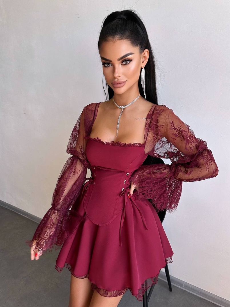 Сукня з корсетом декорована мереживом  | PUSHKA SHOP