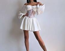 Атласна сукня з обʼємними рукавами та мереживом | PUSHKA SHOP