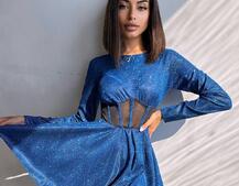 Приталена блискуча сукня з корсетною вставкою та пишною спідницею-сонцем | PUSHKA SHOP