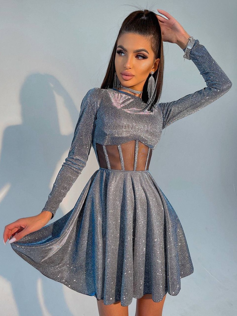 Приталена блискуча сукня з корсетною вставкою та пишною спідницею-сонцем | PUSHKA SHOP