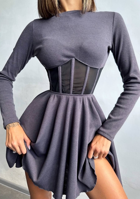 Приталена сукня з корсетною вставкою та спідницею-сонцем | PUSHKA SHOP