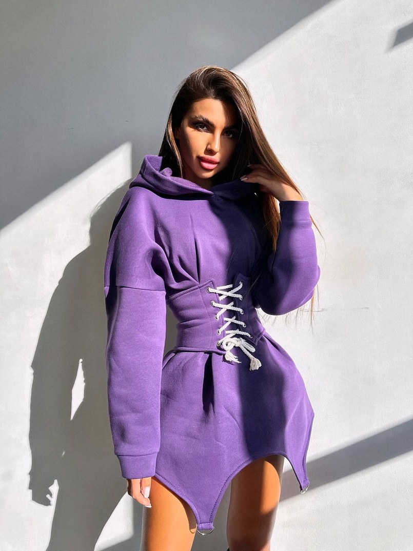 Тепле приталене худі з капюшоном на флісі + корсет на шнурівці Можна носити з корсетом та без | PUSHKA SHOP