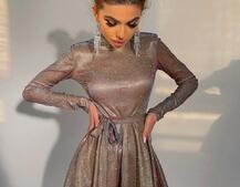 Блискуча сукня з розкльошеною спідницею та високим коміром | PUSHKA SHOP