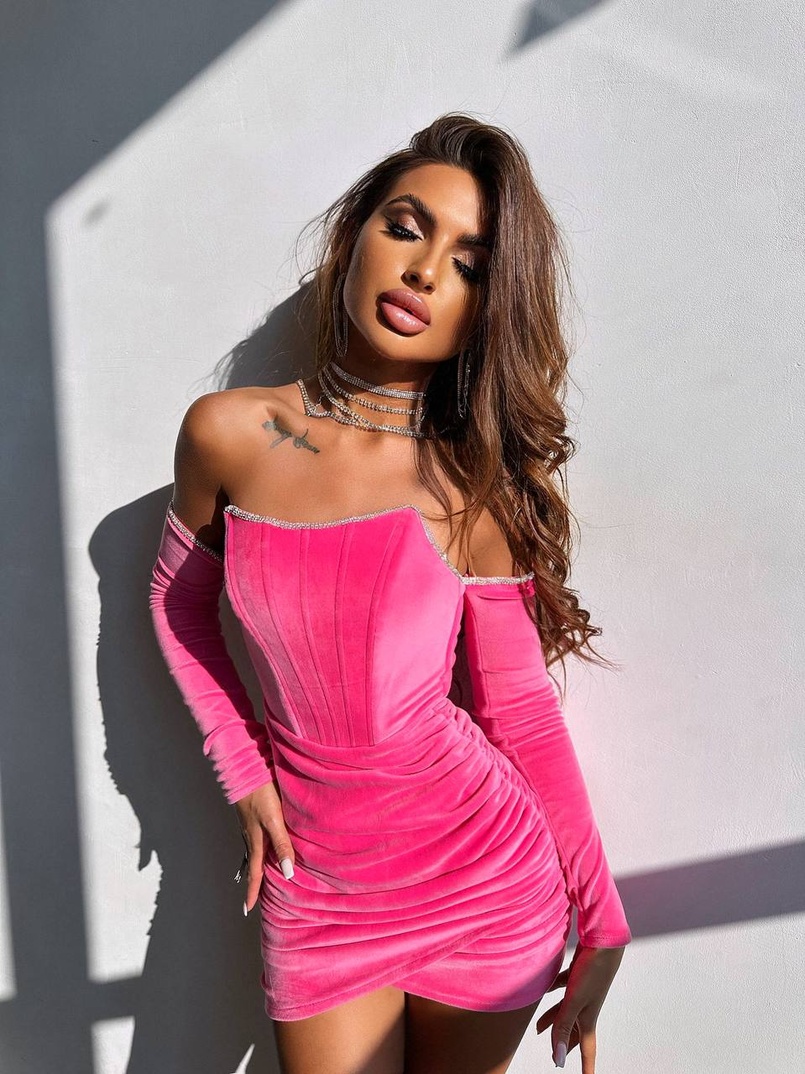 Оксамитова корсетна сукня міні, декорована стразами     Ручна робота  | PUSHKA SHOP