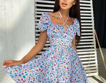Летнее цветочное платье с завязками на груди  | PUSHKA SHOP
