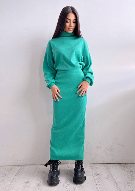 Костюм із теплого трикотажу-рубчика: светр + спідниця | PUSHKA SHOP