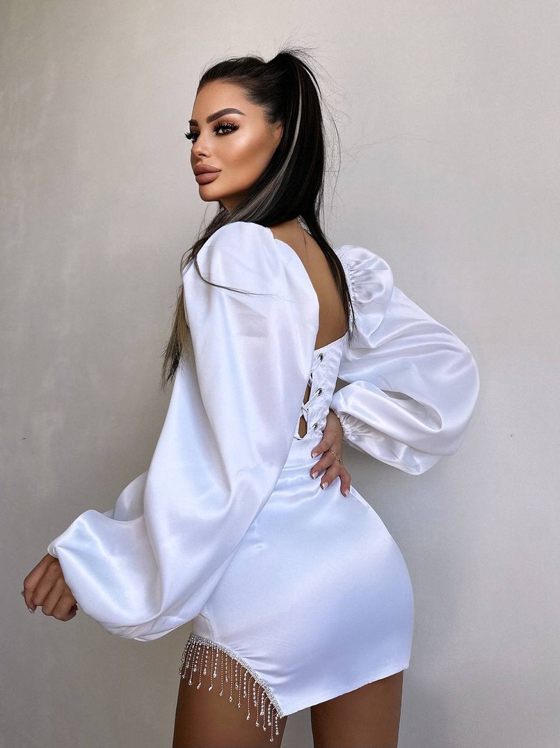 Атласний  комплект: корсет + спідниця декорована бахромою зі страз | PUSHKA SHOP