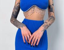 Комплект: топ з бахромою зі страз та спідниця з розрізом Комплект: топ з бахромою зі страз та спідниця з розрізом | PUSHKA SHOP