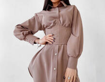 Платье-рубашка с корсетом на косточках со шнуровкой Платье-рубашка с корсетом на косточках со шнуровкой | PUSHKA SHOP