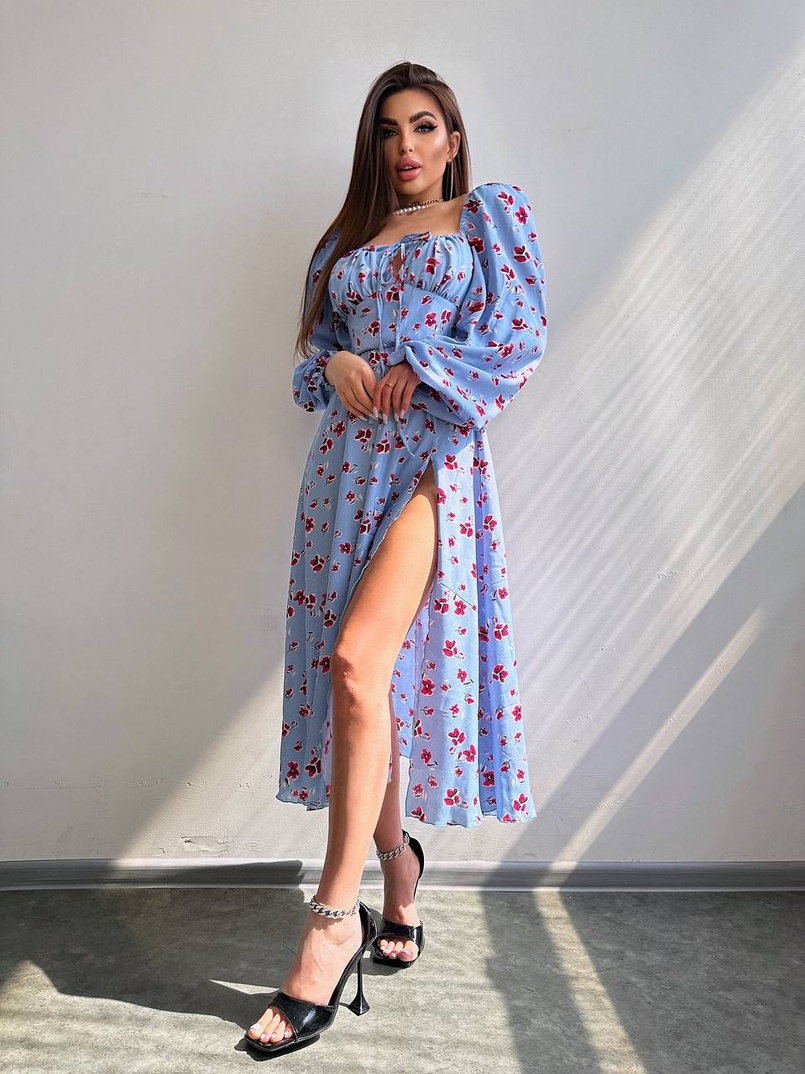 Сукня міді з квітковим принтом  | PUSHKA SHOP