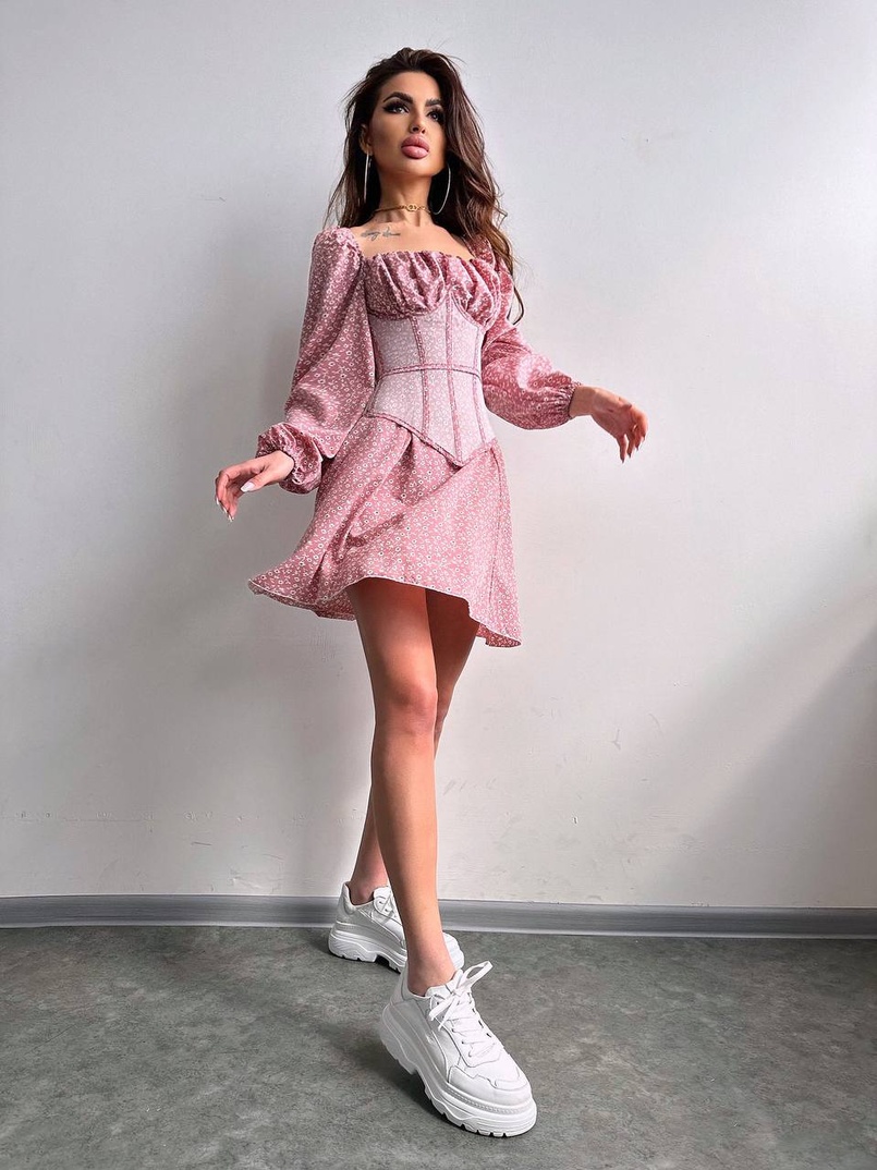 Сукня міні в квітковий принт + прозорий корсет  | PUSHKA SHOP